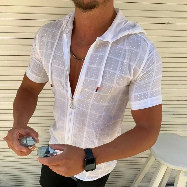T-shirt Homme à Capuche Zippé Imprimé Carreaux