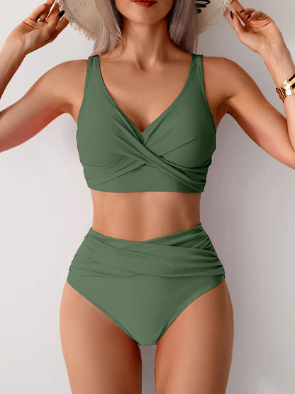 Bikini Femme Push-Up Taille Haute avec Bretelles Croisées