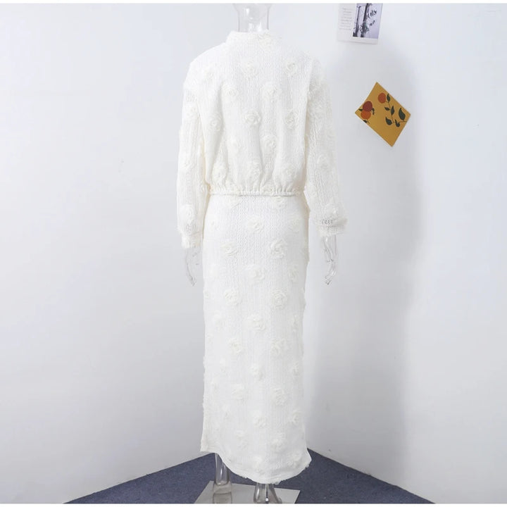 Ensemble Femme Élégant – Haut à Fleurs 3D et Jupe Longue