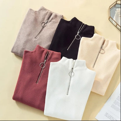 Pull Femme Col Zippé Élégance