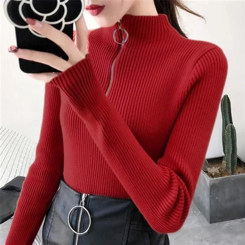 Pull Femme Col Zippé Élégance