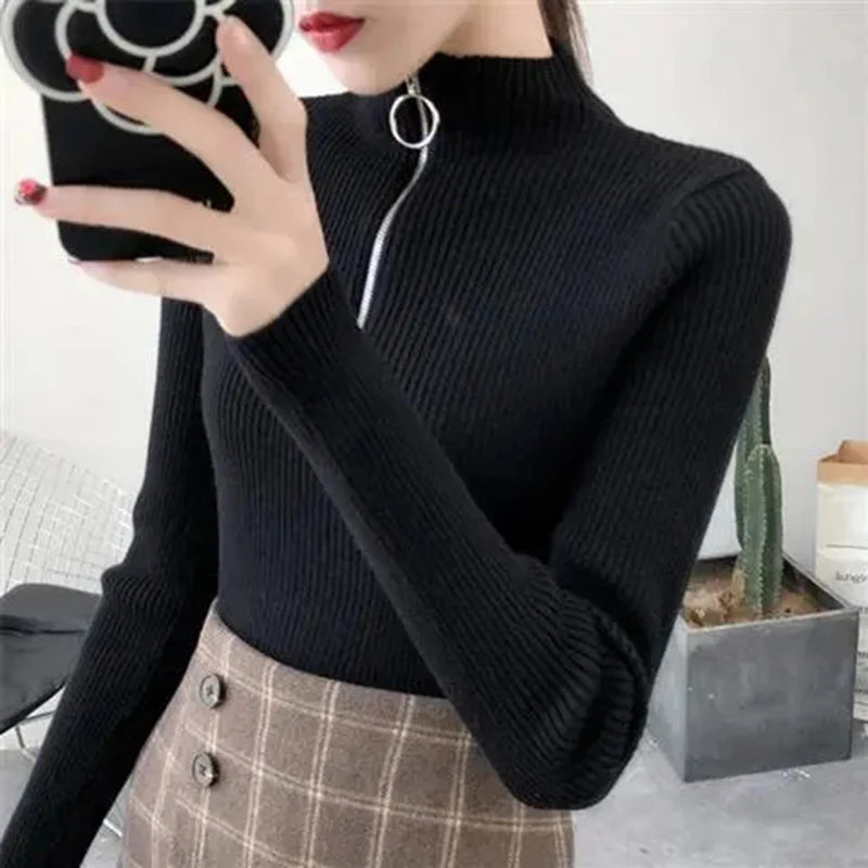 Pull Femme Col Zippé Élégance