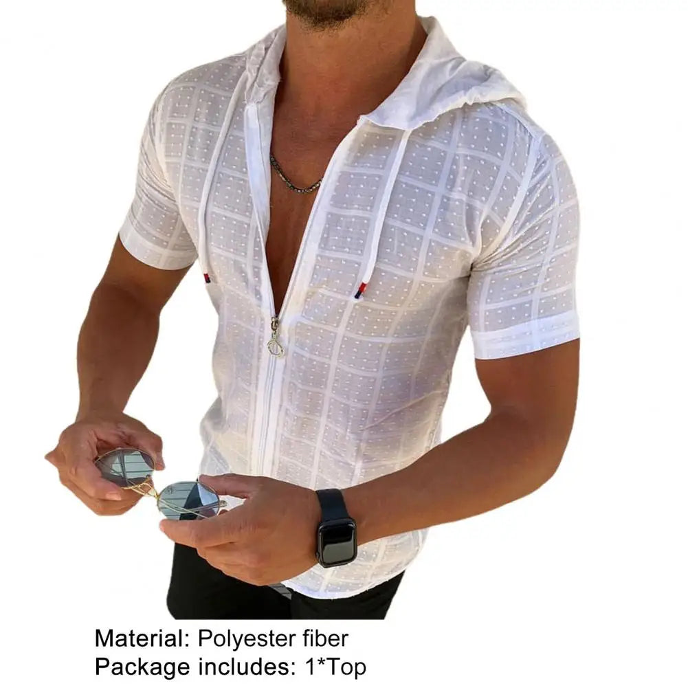 T-shirt Homme à Capuche Zippé Imprimé Carreaux
