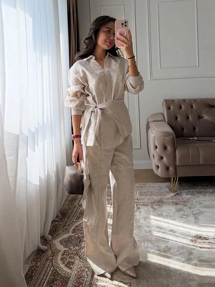 Ensemble Femme 2 Pièces en Lin – Chemise et Pantalon Large