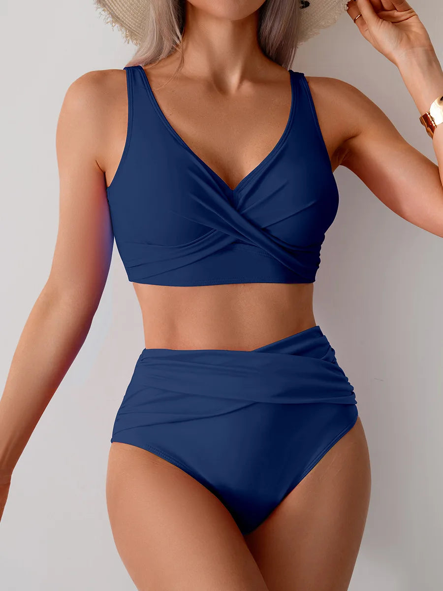 Bikini Femme Push-Up Taille Haute avec Bretelles Croisées