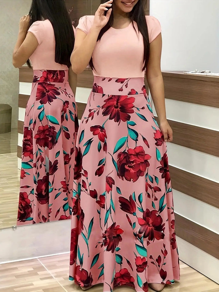 Robe Fleurie Femme Élégante à Manches Courtes