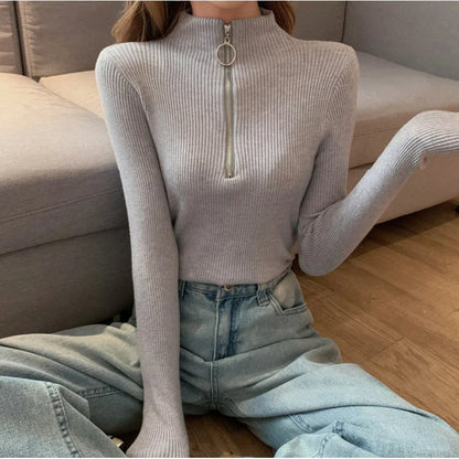 Pull Femme Col Zippé Élégance