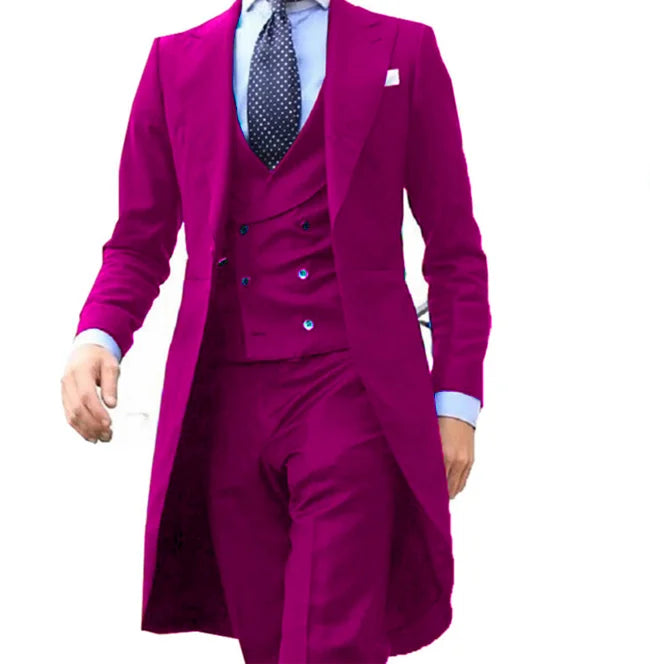 Suit Homme 3 Pièces Bleu Royal à Queue-de-Pie