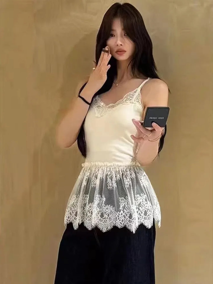 Top Court Femme en Dentelle avec Dos Nu