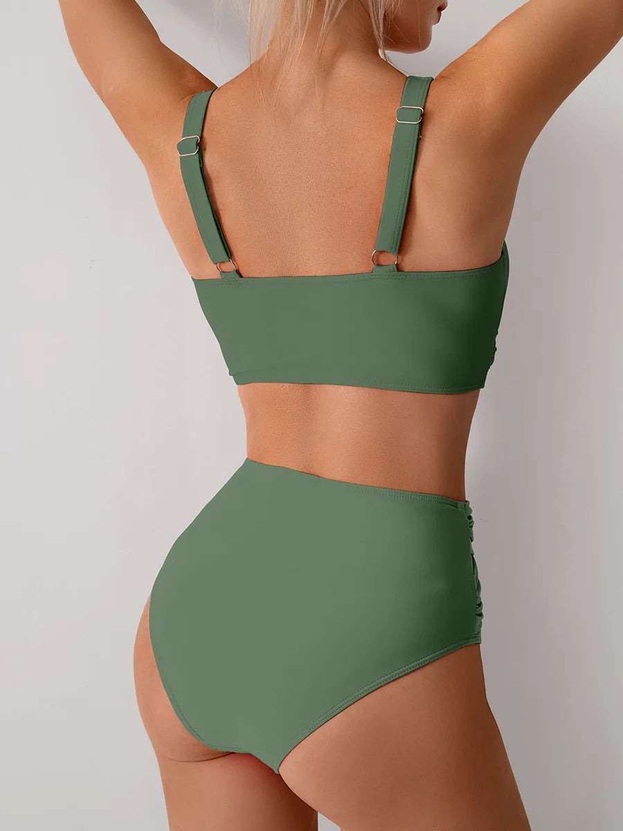 Bikini Femme Push-Up Taille Haute avec Bretelles Croisées