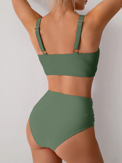 Bikini Femme Push-Up Taille Haute avec Bretelles Croisées