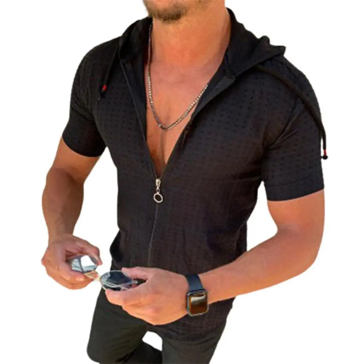T-shirt Homme à Capuche Zippé Imprimé Carreaux