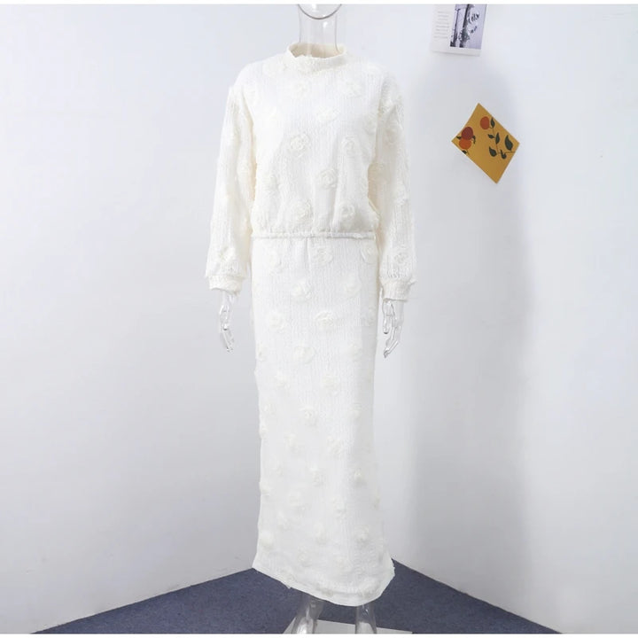 Ensemble Femme Élégant – Haut à Fleurs 3D et Jupe Longue