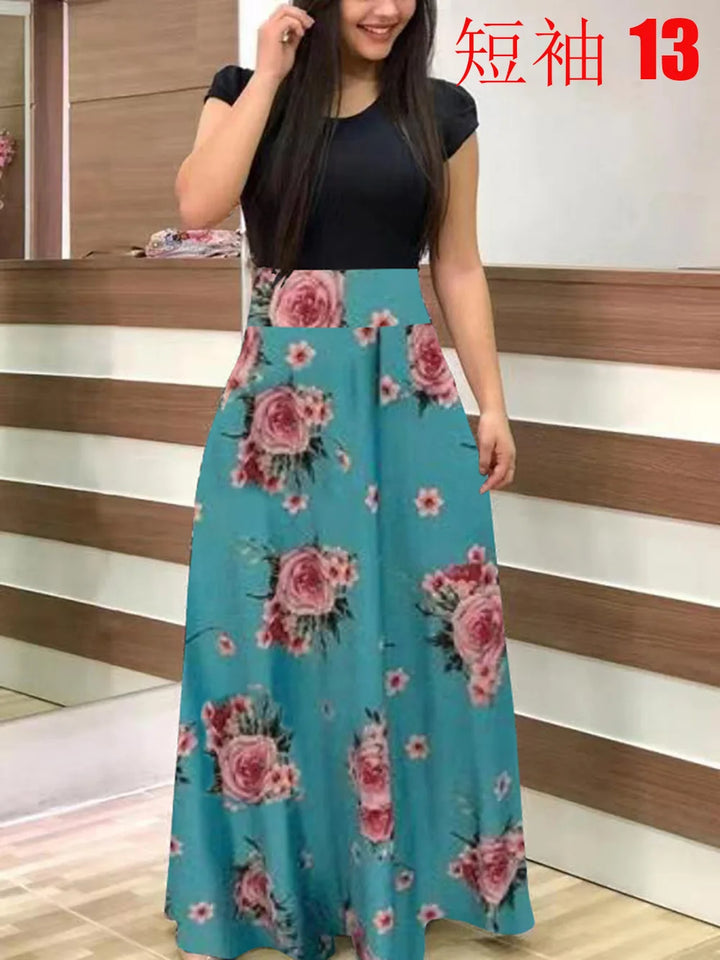 Robe Fleurie Femme Élégante à Manches Courtes