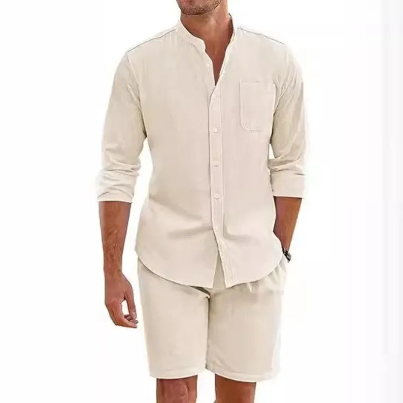 Ensemble Homme Chemise & Short Lin Coton Respirant