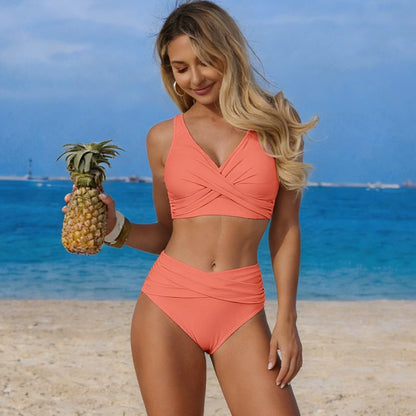 Bikini Femme Push-Up Taille Haute avec Bretelles Croisées