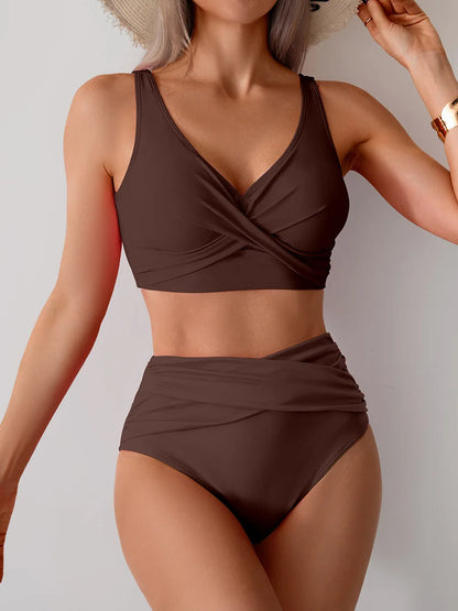 Bikini Femme Push-Up Taille Haute avec Bretelles Croisées