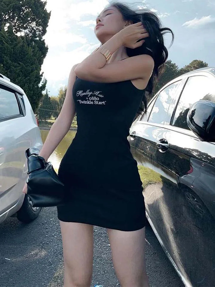 Robe Mini Femme Moulante Sans Manches à Imprimé Lettre