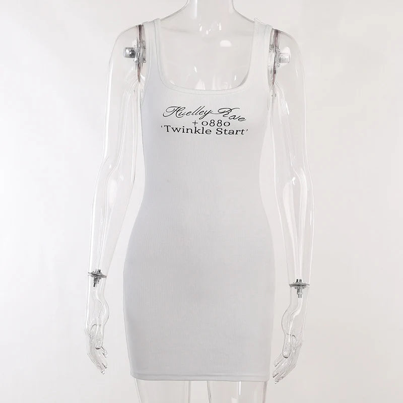 Robe Mini Femme Moulante Sans Manches à Imprimé Lettre