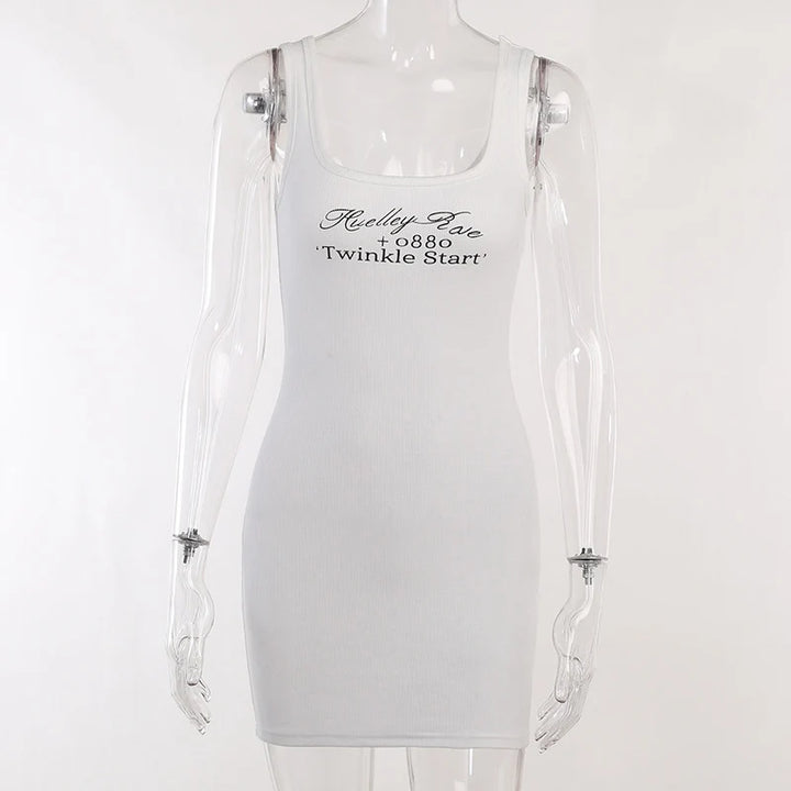 Robe Mini Femme Moulante Sans Manches à Imprimé Lettre