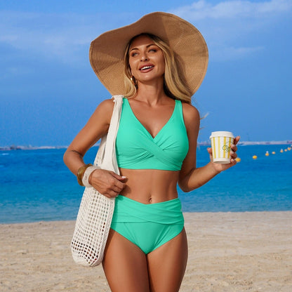 Bikini Femme Push-Up Taille Haute avec Bretelles Croisées