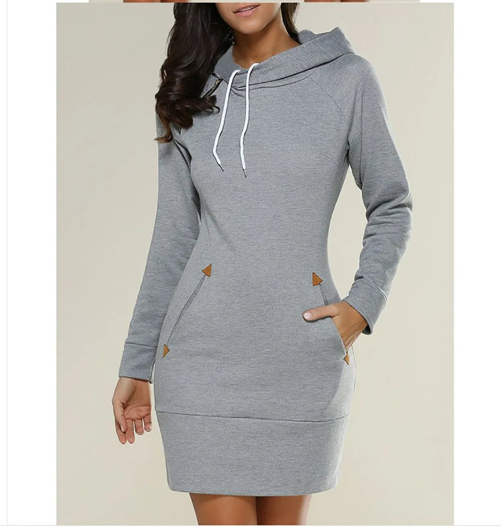Robe sweat à capuche mi-longue pour femme