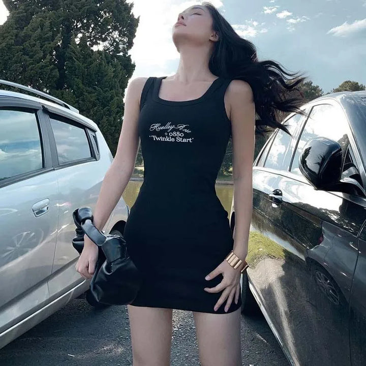 Robe Mini Femme Moulante Sans Manches à Imprimé Lettre