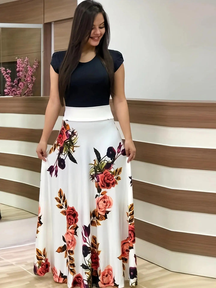 Robe Fleurie Femme Élégante à Manches Courtes