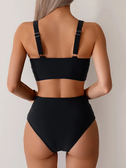 Bikini Femme Push-Up Taille Haute avec Bretelles Croisées