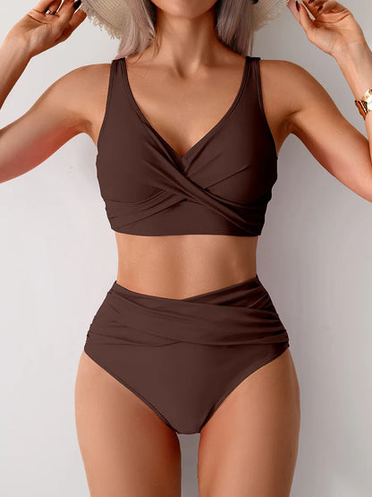 Bikini Femme Push-Up Taille Haute avec Bretelles Croisées