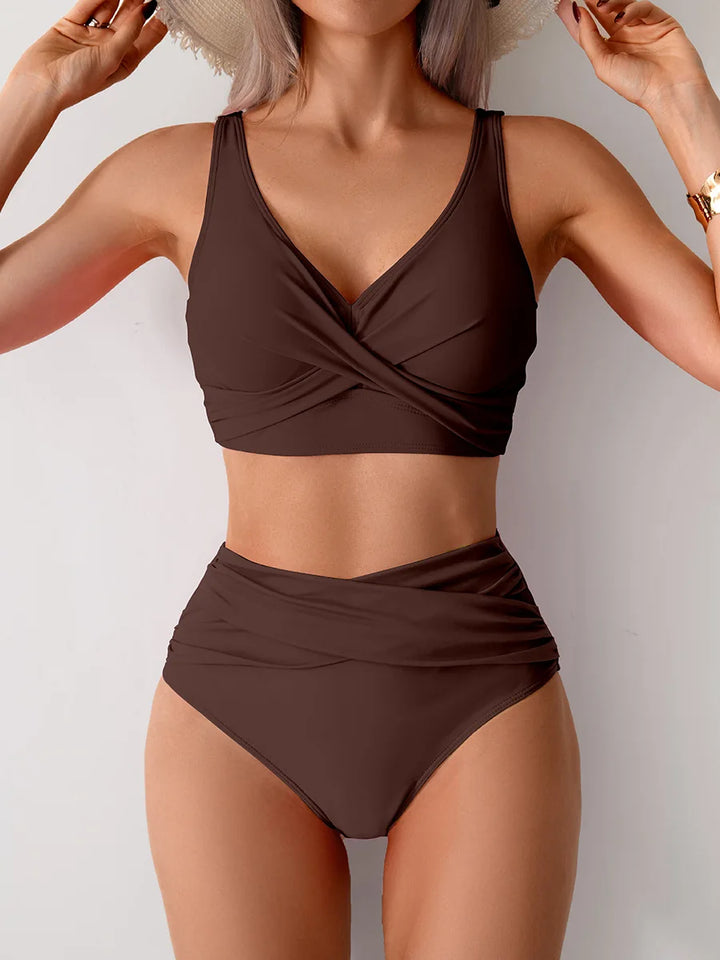 Bikini Femme Push-Up Taille Haute avec Bretelles Croisées